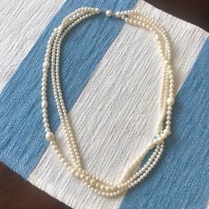 Triple Strand Faux Pearl Vintage Necklace
